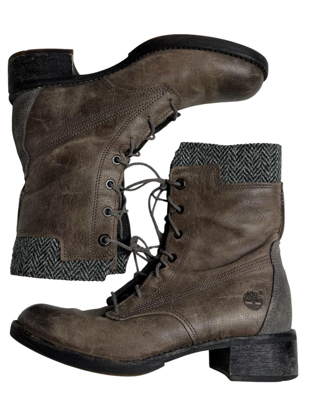 Timberland x Harris Tweed Boots Grey Brown Leather Heritage Hiking Outdoors Gorp